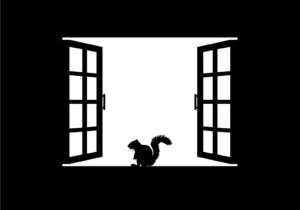 Squirrel on the Window Silhouette Illustration. Vector Illustration